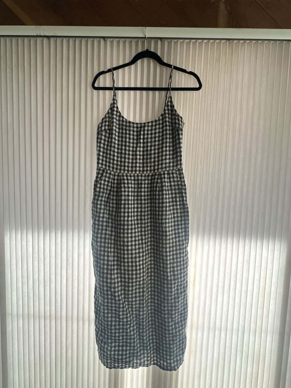 Quince Women's Size S Black and White Gingham Linen Midi Dress